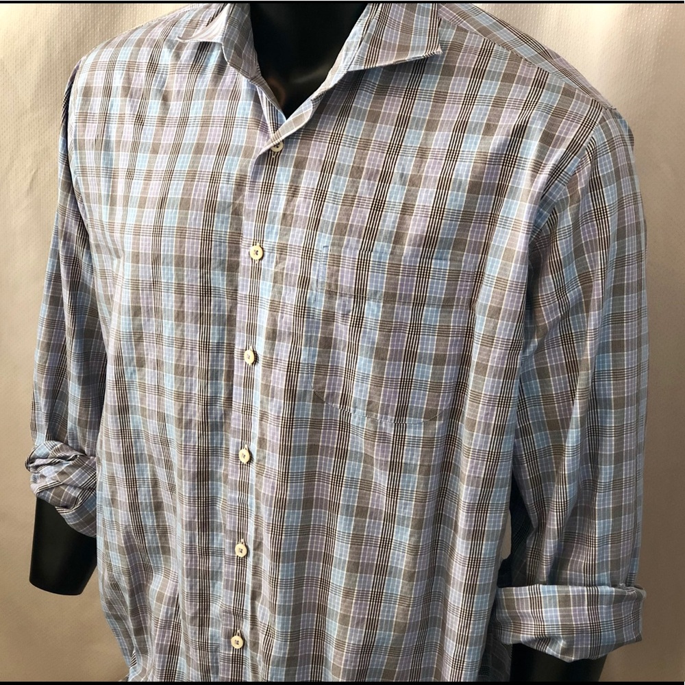Peter Millar Blue/Purple Checker Patter Button Up